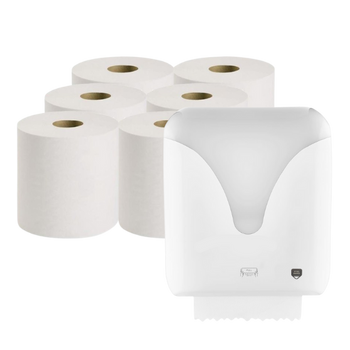 Zestaw Systemowy: 2 x Ręcznik MAXI (celulozowy, 2-warstwowy, 6×150 m) + Dozownik biały