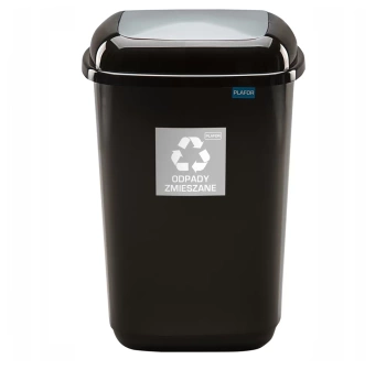 KOSZUCH/45QS Kosz Quatro 45 l na odpady „ZMIESZANE” – czarny pojemnik na odpady zmieszane z klapą i etykietą