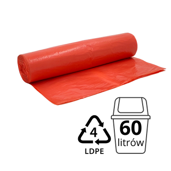 W060LD/50R40 Worek na śmieci czerwony 60l 50szt LD A3