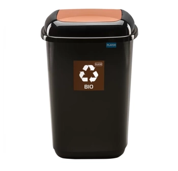 KOSZUCH/45QBR Kosz Quatro do segregacji odpadów BIO 45 l – pojemnik na odpady organiczne z klapą, czarny + brązowa pokrywa