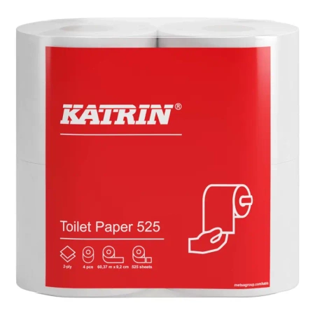 93595 Katrin Classic  – mały papier toaletowy perforowany w rolce, celuloza, 525 listków, 2-warstwowy (opak. 4 rolki), 60,4m