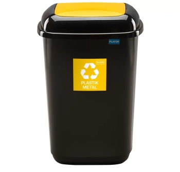 KOSZUCH/45QY Kosz Quatro 45 l PLASTIK – pojemnik do segregacji plastiku z pokrywą, czarny + żółta pokrywa i etykieta
