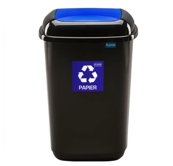 KOSZUCH/90QN Kosz Quatro 90 l – pojemnik do segregacji papieru z pokrywą, czarny + niebieska pokrywa i etykieta
