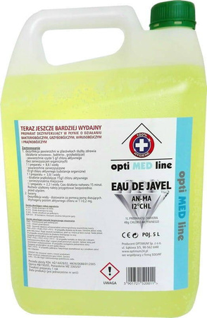 JAVEL8/5 Javel 12% 5L – profesjonalny preparat dezynfekujący z aktywnym chlorem 48g/l