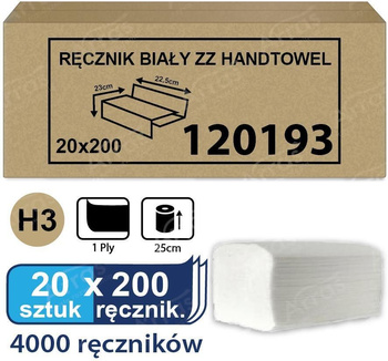 120193 TORK Ręcznik papierowy ZZ H3 makulatura 1-warstwowy biały 4000szt