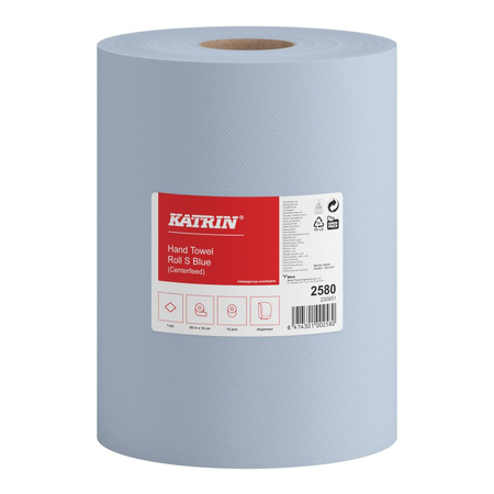 2580 Katrin Ręcznik papierowy w roli Mini 60m 1-warstwowy makulatura niebieski 12 rolek