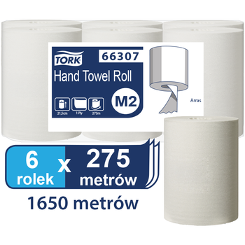 66307 TORK Ręcznik papierowy Maxi w roli 275mb 6sztuk 1-warstwowy makulatura biały do centralnego dozowania