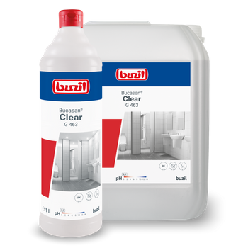 Buzil Bucasan® Clear G 463 1l - Bezbarwny środek do czyszczenia sanitariatów z blokerem nieprzyjemnych zapachów i wyjątkowo skuteczną kombinacją kwasów